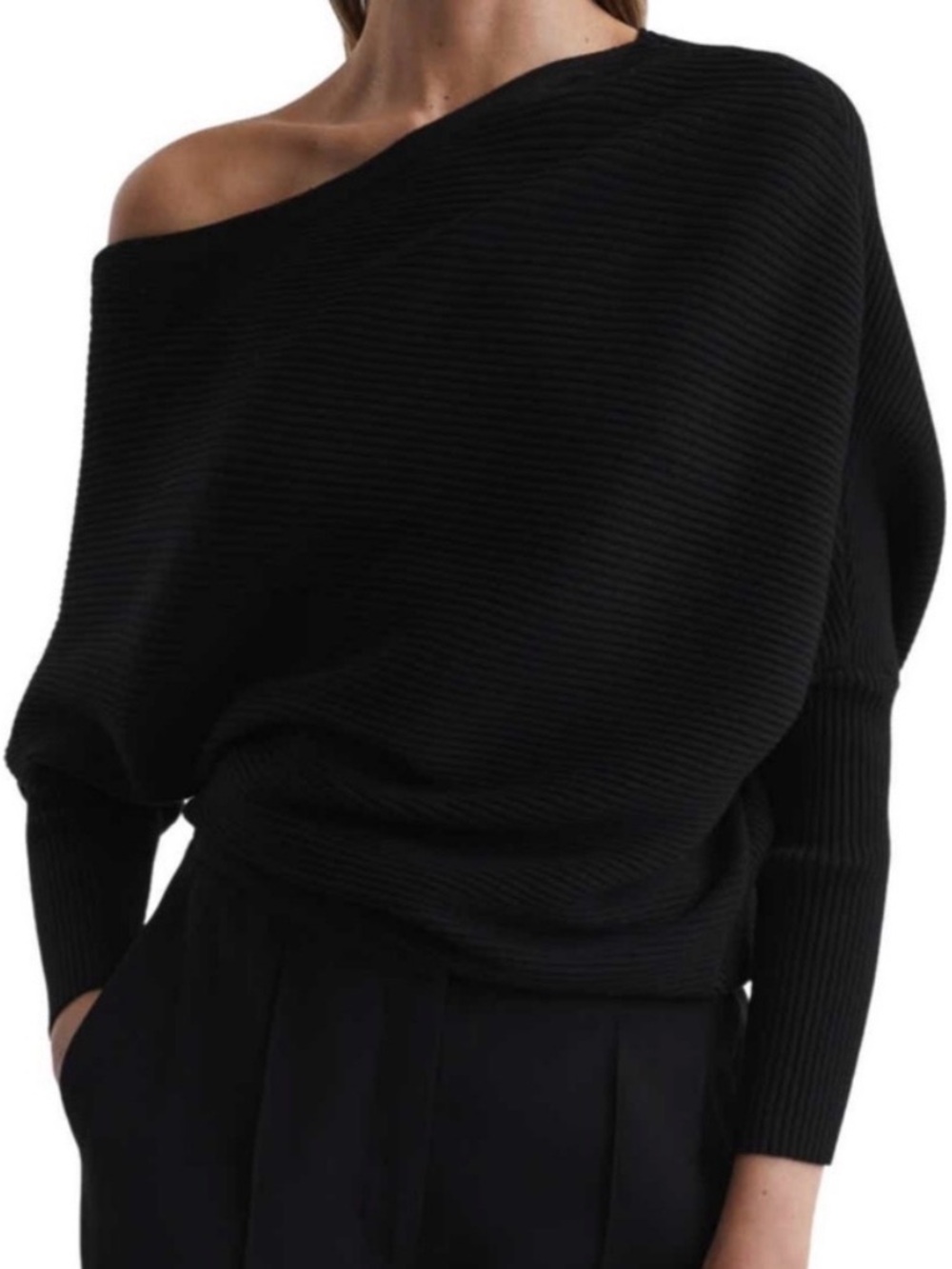Reiss Black Off-Shoulder Ribbed Sweater - Picture 2 of 6